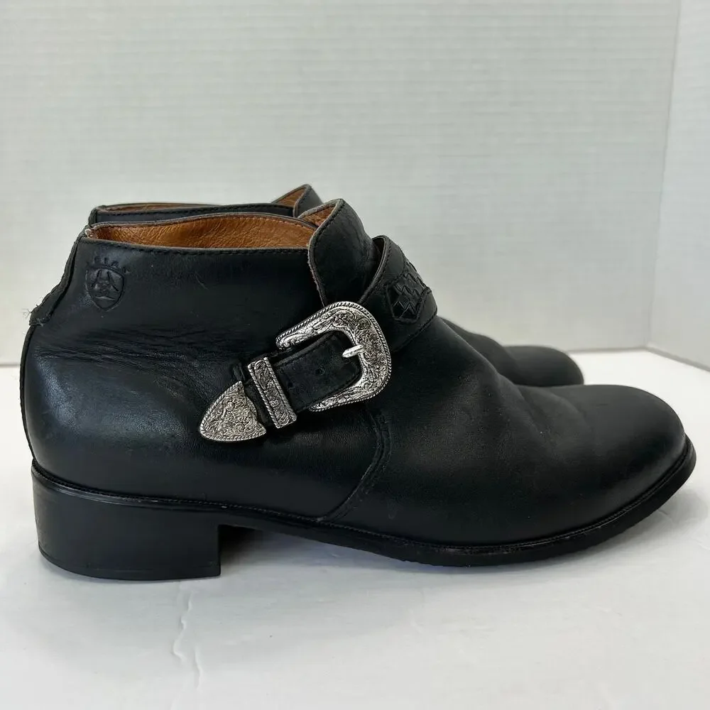 Ariat Western Style Black Leather‎ Buckled Ankle Booties Women's Size 7.5B
